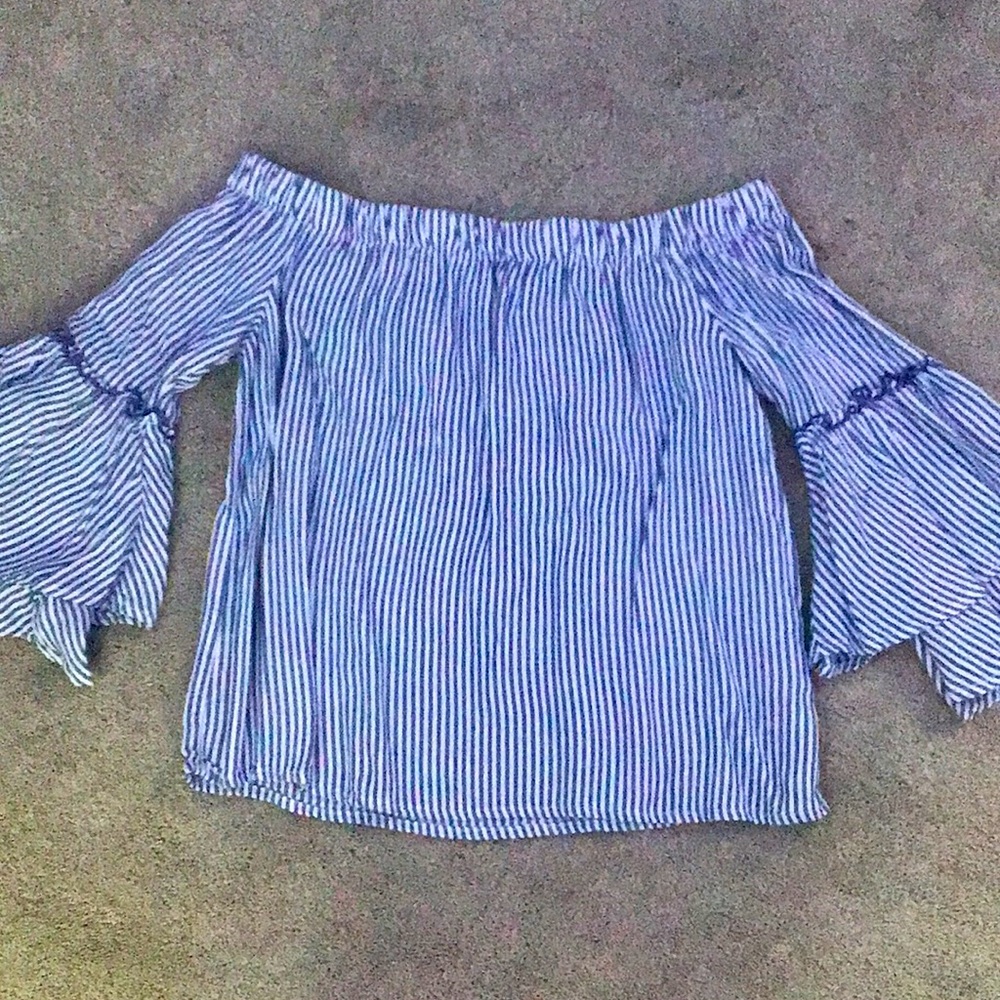 Blue and white striped bell blouse